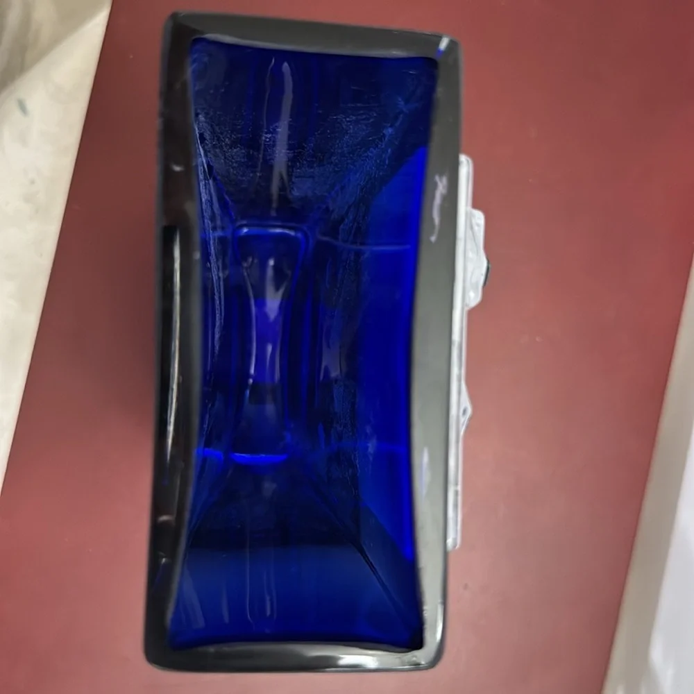 Beames Designs Cobalt Blue Art Glass Vase w/Fused White Panel “I Am My Beloved's